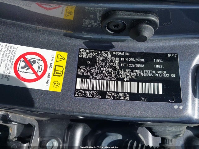 45756442 :رقم المزاد ، JTJYARBZ7H2072620 vin ، 2017 Lexus Nx 200t F Sport مزاد بيع