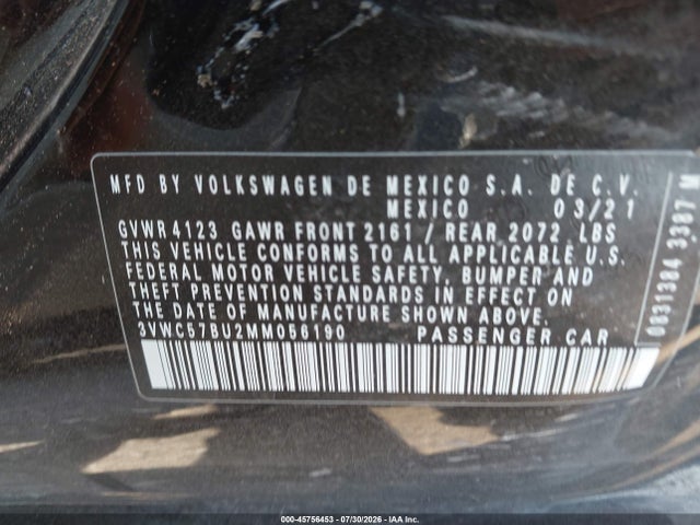 2021 Volkswagen Jetta 1.4t R-line/1.4t Se/s მანქანა იყიდება აუქციონზე, vin: 3VWC57BU2MM056190, აუქციონის ნომერი: 45756453