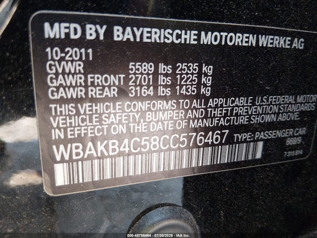 Aukcja sprzedaży 2012 Bmw 740li, vin: WBAKB4C58CC576467, numer aukcji: 45756464