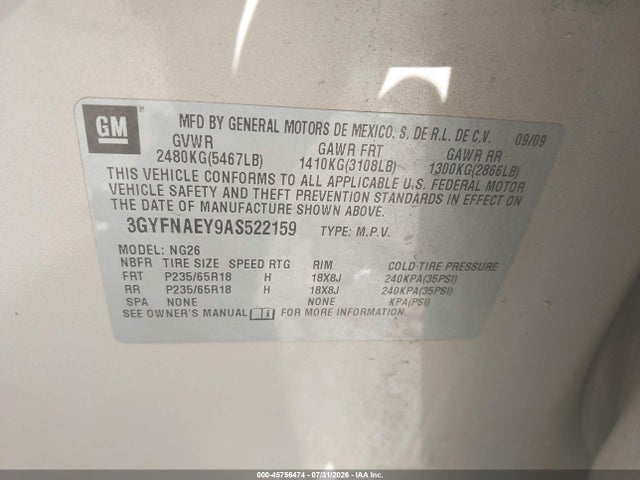 Продаж на аукціоні авто 2010 Cadillac Srx Luxury Collection, vin: 3GYFNAEY9AS522159, номер лоту: 45756474