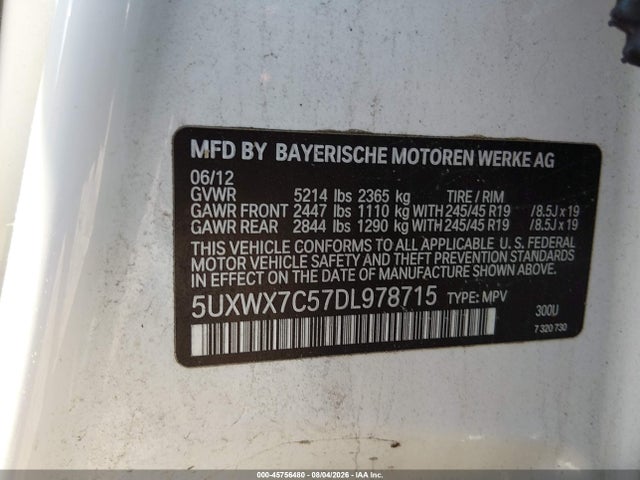 Продажа на аукционе авто 2013 Bmw X3 Xdrive35i, vin: 5UXWX7C57DL978715, номер лота: 45756480