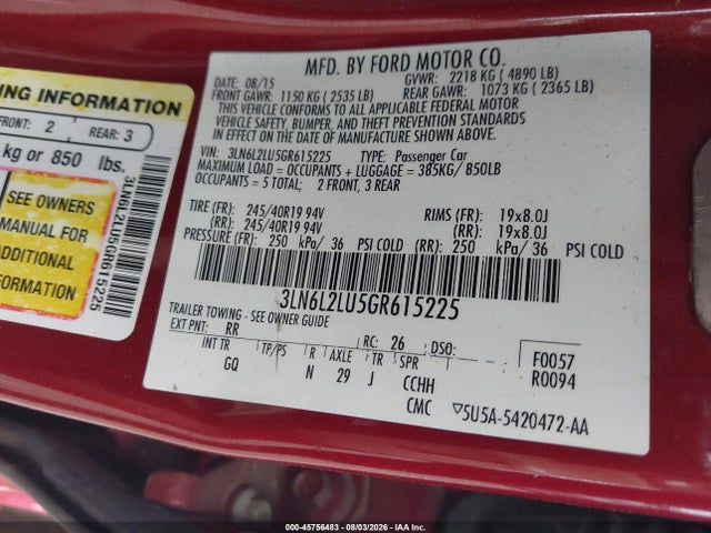 Aukcja sprzedaży 2016 Lincoln Mkz Hybrid, vin: 3LN6L2LU5GR615225, numer aukcji: 45756483