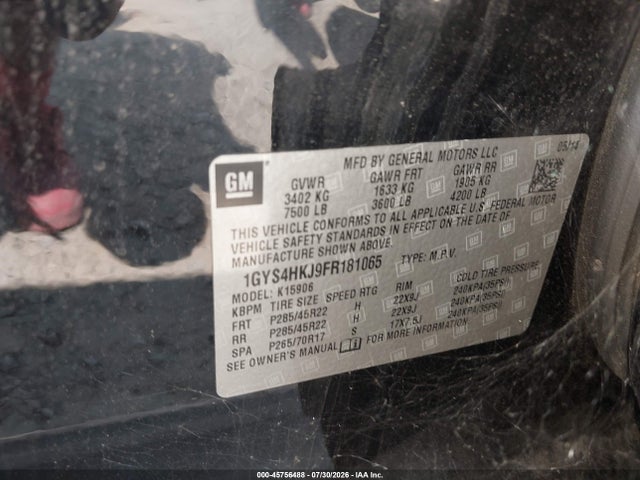 2015 Cadillac Escalade Esv Luxury მანქანა იყიდება აუქციონზე, vin: 1GYS4HKJ9FR181065, აუქციონის ნომერი: 45756488