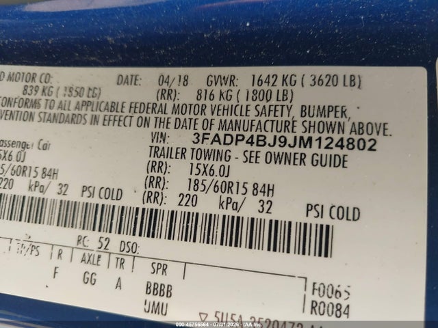 Ford FIESTA SE 2018 3FADP4BJ9JM124802 Image 9