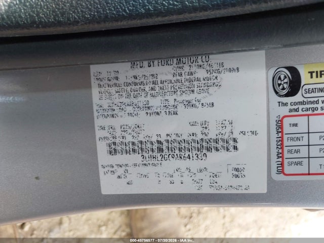45756577 :رقم المزاد ، 3LNHL2GC9AR641330 vin ، 2010 Lincoln Mkz مزاد بيع