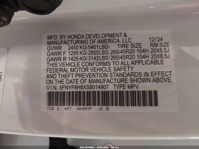 Продаж на аукціоні авто 2025 Honda Passport Awd Black, vin: 5FNYF8H8XSB014907, номер лоту: 45756601