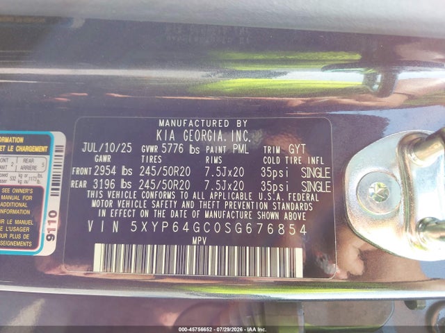 Aukcja sprzedaży 2025 Kia Telluride S, vin: 5XYP64GC0SG676854, numer aukcji: 45756652