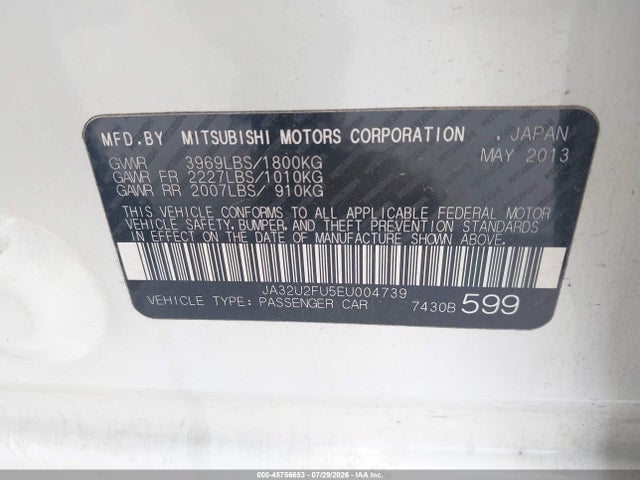 45756653 :رقم المزاد ، JA32U2FU5EU004739 vin ، 2014 Mitsubishi Lancer Es مزاد بيع