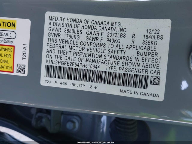 Honda Civic Sport 2023 2HGFE2F54PH510644 Image 9