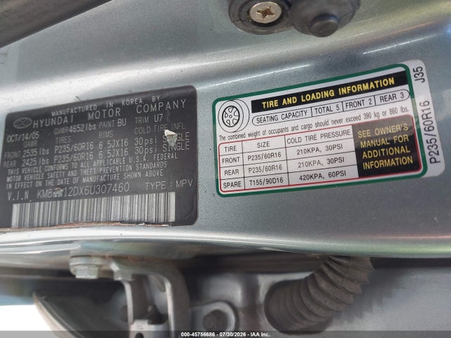 Продажа на аукционе авто 2006 Hyundai Tucson Gls/limited, vin: KM8JN12DX6U307460, номер лота: 45756686