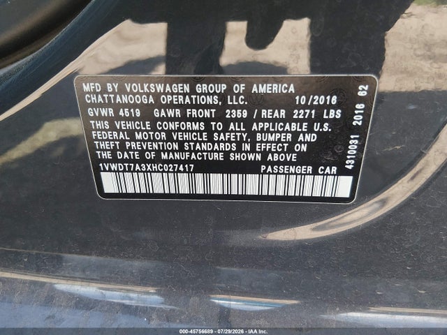1VWDT7A3XHC027417 Volkswagen Passat 1.8t R-line