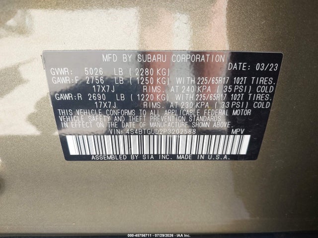 Subaru Outback Wilderness 2023 4S4BTGUD2P3202588 Image 9