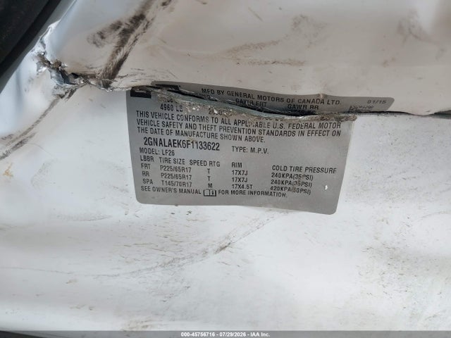 2015 Chevrolet Equinox Ls მანქანა იყიდება აუქციონზე, vin: 2GNALAEK6F1133622, აუქციონის ნომერი: 45756716