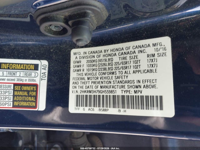 Honda Cr-v Ex-l 2016 2HKRM3H79GH559851 Image 9