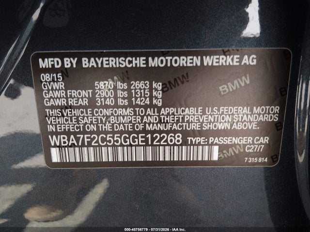 Продажа на аукционе авто 2016 Bmw 750i Xdrive, vin: WBA7F2C55GGE12268, номер лота: 45756779