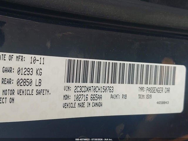 45756823 :رقم المزاد ، 2C3CDXAT0CH150763 vin ، 2012 Dodge Charger Police مزاد بيع