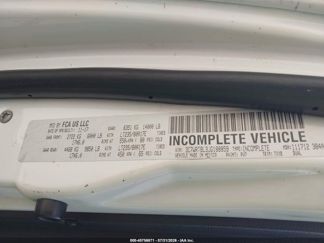Продажа на аукционе авто 2018 Ram 3500 Chassis Tradesman/slt, vin: 3C7WRTBL3JG188859, номер лота: 45756871