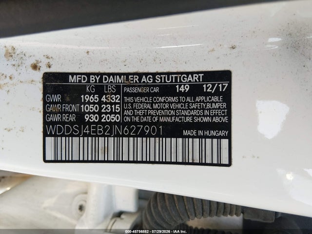 Aukcja sprzedaży 2018 Mercedes-benz Cla 250, vin: WDDSJ4EB2JN627901, numer aukcji: 45756882