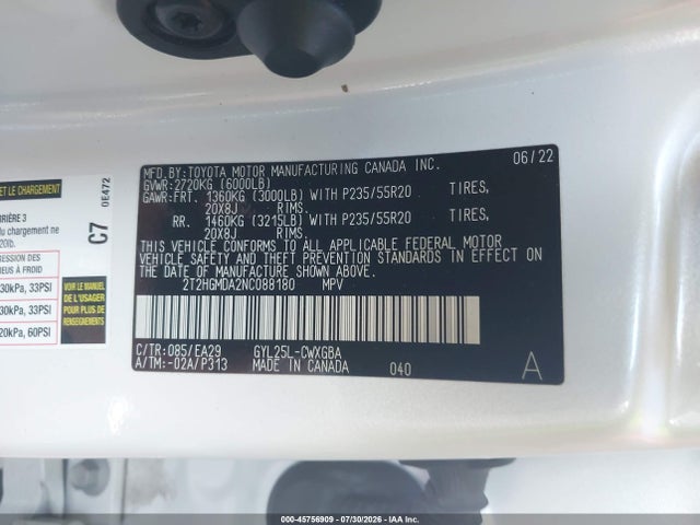 45756909 :رقم المزاد ، 2T2HGMDA2NC088180 vin ، 2022 Lexus Rx 450h مزاد بيع