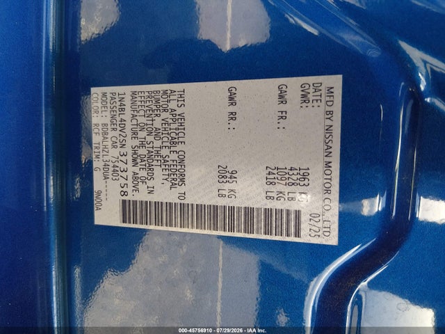 1N4BL4DV2SN373758 Nissan Altima Sv Fwd