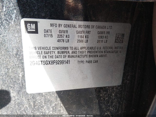 Aukcja sprzedaży 2015 Buick Regal Gs, vin: 2G4GT5GX8F9299141, numer aukcji: 45756916