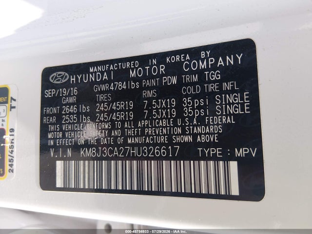 Продажа на аукционе авто 2017 Hyundai Tucson Sport, vin: KM8J3CA27HU326617, номер лота: 45756933