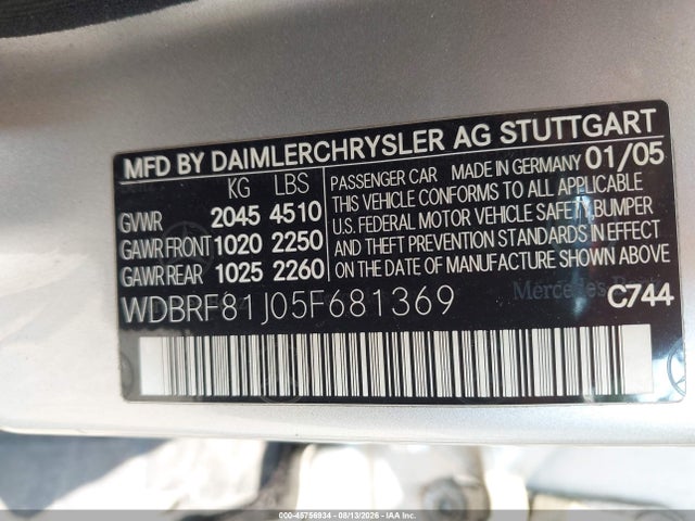 2005 Mercedes-benz C 240 Luxury 4matic მანქანა იყიდება აუქციონზე, vin: WDBRF81J05F681369, აუქციონის ნომერი: 45756934