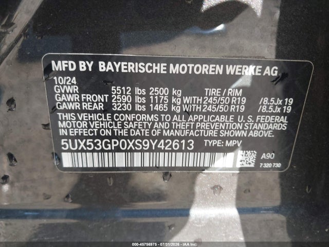 45756975 :رقم المزاد ، 5UX53GP0XS9Y42613 vin ، 2025 Bmw X3 30 Xdrive مزاد بيع