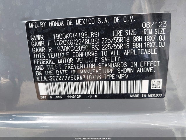 Aukcja sprzedaży 2024 Honda Hr-v Awd Sport/awd Sport W/o Bsi, vin: 3CZRZ2H50RM710786, numer aukcji: 45756979