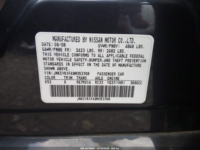 Aukcja sprzedaży 2009 Infiniti G37x, vin: JNKCV61F49M353768, numer aukcji: 45756991