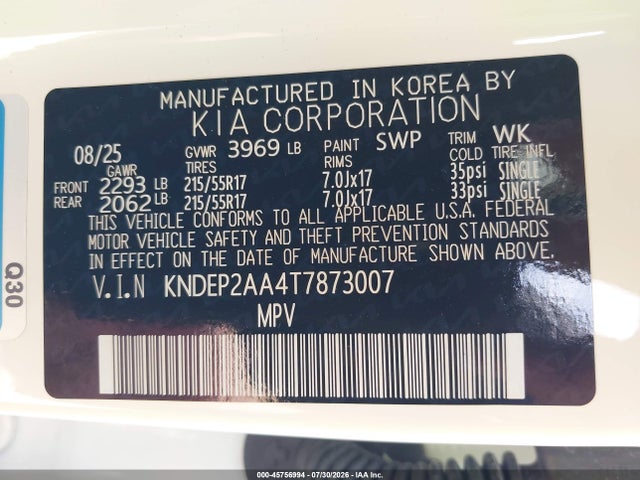 Продаж на аукціоні авто 2026 Kia Seltos Lx, vin: KNDEP2AA4T7873007, номер лоту: 45756994