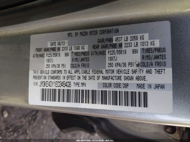 Aukcja sprzedaży 2014 Mazda Cx-5 Grand Touring, vin: JM3KE4DY1E0345408, numer aukcji: 45757003