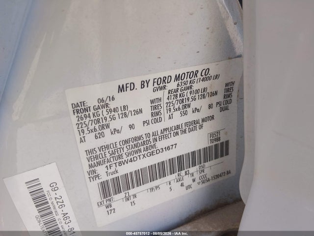 1FT8W4DTXGED31677 Ford F-450 Xl
