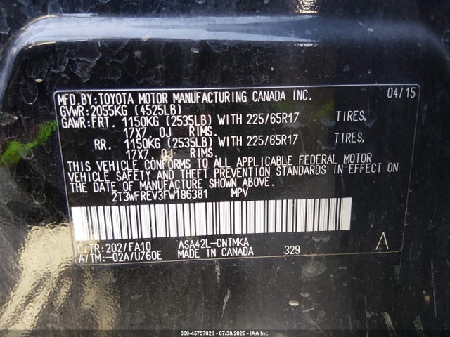 Toyota Rav4 Xle 2015 2T3WFREV3FW186381 Image 9