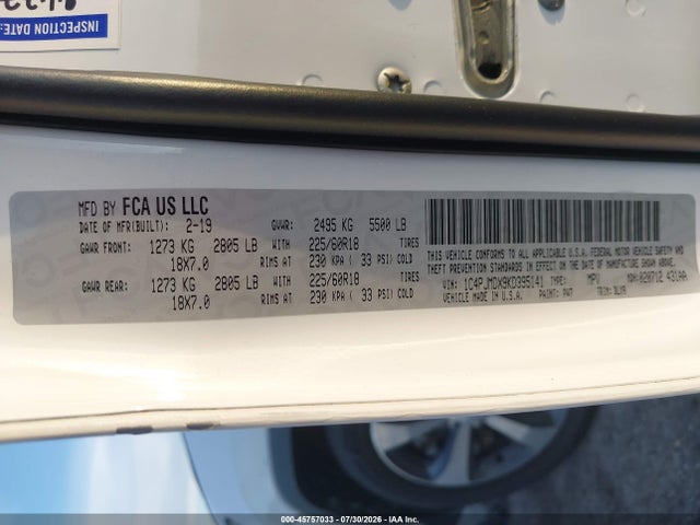 2019 Jeep Cherokee Limited 4x4 მანქანა იყიდება აუქციონზე, vin: 1C4PJMDX9KD395141, აუქციონის ნომერი: 45757033