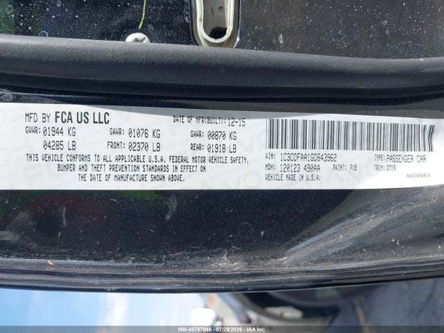 Aukcja sprzedaży 2016 Dodge Dart Se, vin: 1C3CDFAA1GD643962, numer aukcji: 45757046
