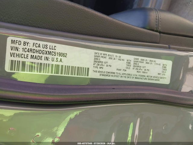 Aukcja sprzedaży 2021 Dodge Durango Gt Rwd, vin: 1C4RDHDGXMC519062, numer aukcji: 45757049