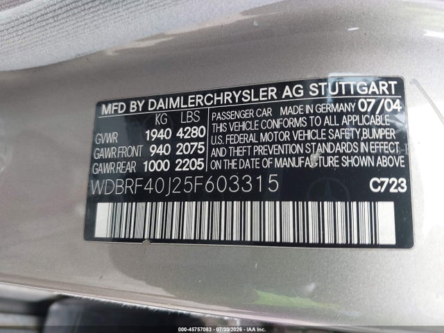2005 Mercedes-benz C 230 Kompressor Sport მანქანა იყიდება აუქციონზე, vin: WDBRF40J25F603315, აუქციონის ნომერი: 45757083
