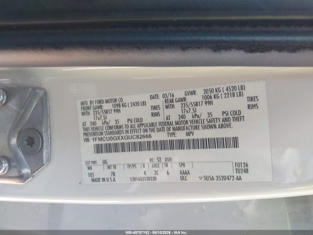 Ford ESCAPE SE 2016 1FMCU0GXXGUC82666 Image 9