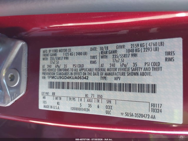 Ford ESCAPE SE 2019 1FMCU9GD4KUA06342 Image 9