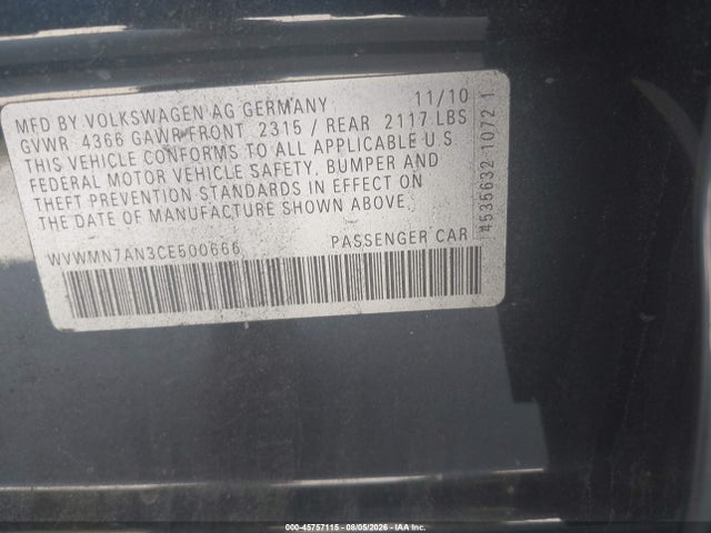 Продаж на аукціоні авто 2012 Volkswagen Cc Sport, vin: WVWMN7AN3CE500666, номер лоту: 45757115