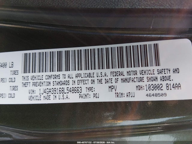 2008 Jeep Wrangler Unlimited X მანქანა იყიდება აუქციონზე, vin: 1J4GA39168L548663, აუქციონის ნომერი: 45757132