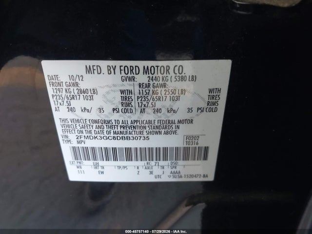 Продажа на аукционе авто 2013 Ford Edge Se, vin: 2FMDK3GC8DBB30735, номер лота: 45757140