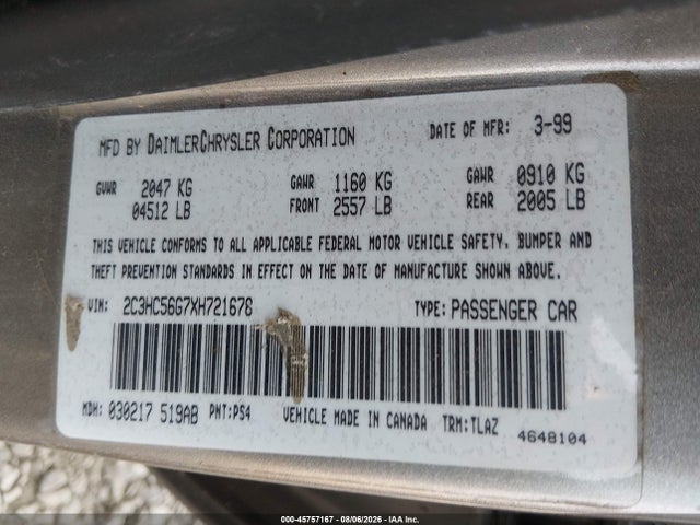 Продаж на аукціоні авто 1999 Chrysler Lhs, vin: 2C3HC56G7XH721678, номер лоту: 45757167