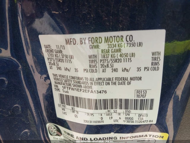 Продаж на аукціоні авто 2014 Ford F-150 Xlt, vin: 1FTFW1EF2EFA13476, номер лоту: 45757168