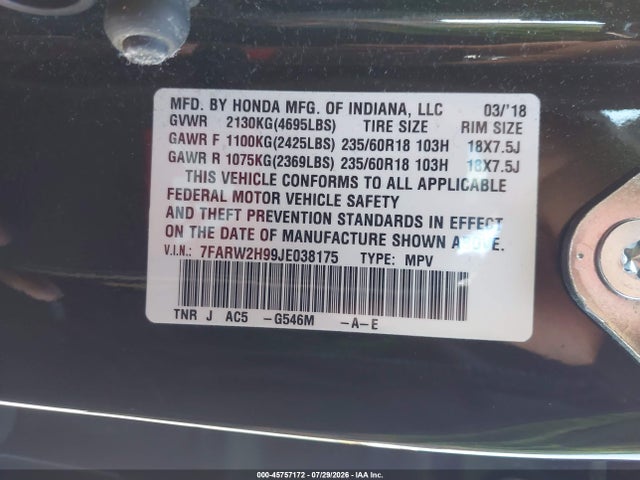 Honda Cr-v Touring 2018 7FARW2H99JE038175 Image 9