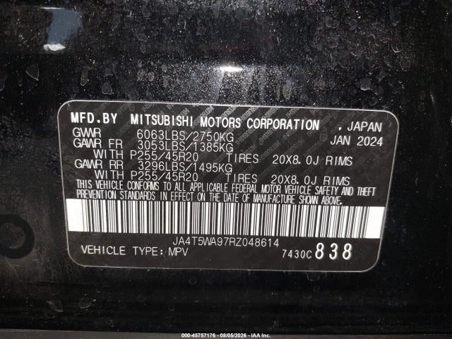 Aukcja sprzedaży 2024 Mitsubishi Outlander Phev Sel Platinum Edition, vin: JA4T5WA97RZ048614, numer aukcji: 45757176