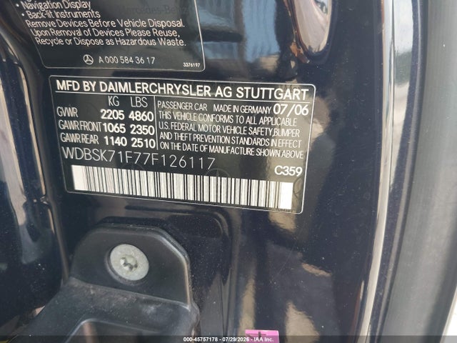 45757178 :رقم المزاد ، WDBSK71F77F126117 vin ، 2007 Mercedes-benz Sl 550 مزاد بيع
