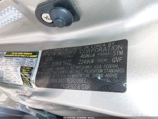 Aukcja sprzedaży 2014 Kia Cadenza Premium, vin: KNALN4D74E5120887, numer aukcji: 45757204