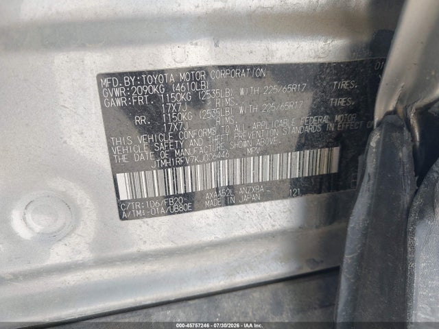 Aukcja sprzedaży 2019 Toyota Rav4 Le, vin: JTMH1RFV7KJ006446, numer aukcji: 45757246